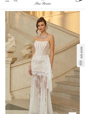 NWT Miss Rosier White Strapless Lace Evening Gown